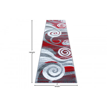 BLNK Cirrus Collection Olefin Swirl Patterned Area Rug with Jute Backing - Red, 2'W x 7'L