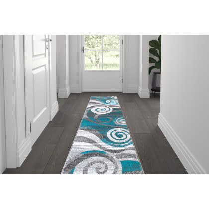 BLNK - Cirrus Collection Olefin Swirl Patterned Area Rug with Jute Backing