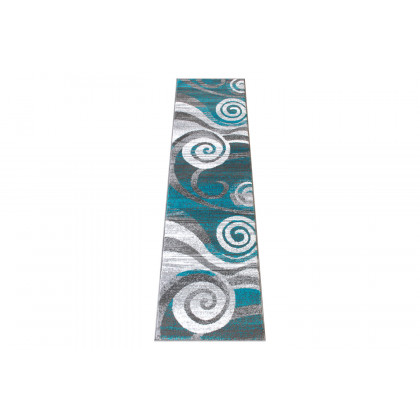 BLNK Cirrus Collection Olefin Swirl Patterned Area Rug with Jute Backing - Turquoise, 2'W x 7'L