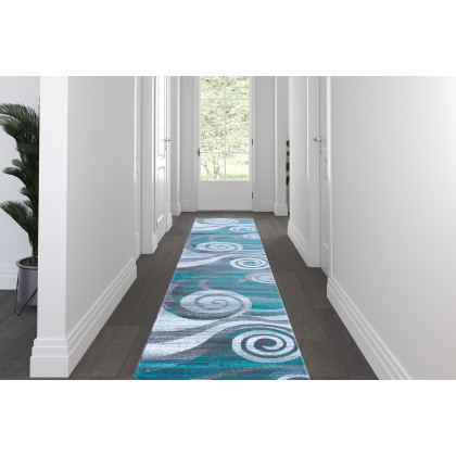BLNK - Cirrus Collection Olefin Swirl Patterned Area Rug with Jute Backing