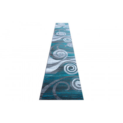 BLNK Cirrus Collection Olefin Swirl Patterned Area Rug with Jute Backing - Turquoise, 3'W x 16'L