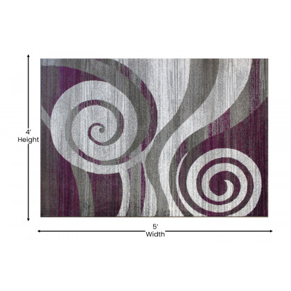 BLNK Cirrus Collection Olefin Swirl Patterned Area Rug with Jute Backing - Purple, 4'W x 5'L