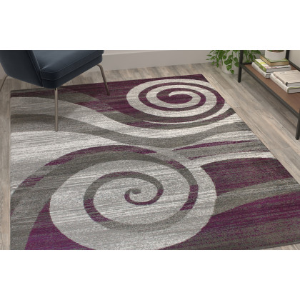 BLNK - Cirrus Collection Olefin Swirl Patterned Area Rug with Jute Backing