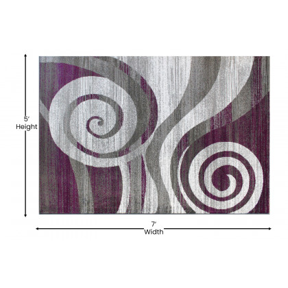 BLNK Cirrus Collection Olefin Swirl Patterned Area Rug with Jute Backing - Purple, 5'W x 7'L
