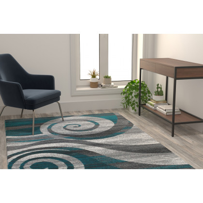 BLNK - Cirrus Collection Olefin Swirl Patterned Area Rug with Jute Backing