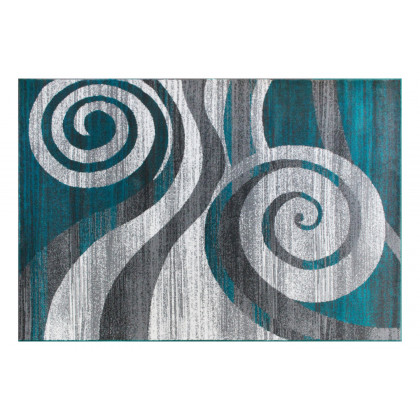 BLNK Cirrus Collection Olefin Swirl Patterned Area Rug with Jute Backing - Turquoise, 5'W x 7'L