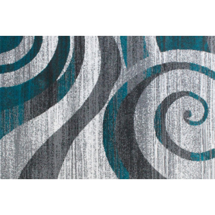 BLNK Cirrus Collection Olefin Swirl Patterned Area Rug with Jute Backing - Turquoise, 5'W x 7'L