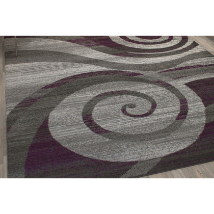 BLNK Cirrus Collection Olefin Swirl Patterned Area Rug with Jute Backing - Purple, 6'W x 9'L