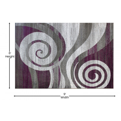 BLNK Cirrus Collection Olefin Swirl Patterned Area Rug with Jute Backing - Purple, 6'W x 9'L
