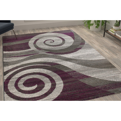 BLNK - Cirrus Collection Olefin Swirl Patterned Area Rug with Jute Backing