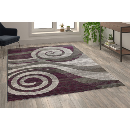 BLNK Cirrus Collection Olefin Swirl Patterned Area Rug with Jute Backing - Purple, 8'W x 10'L