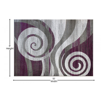 BLNK Cirrus Collection Olefin Swirl Patterned Area Rug with Jute Backing - Purple, 8'W x 10'L