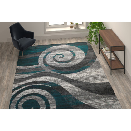 BLNK - Cirrus Collection Olefin Swirl Patterned Area Rug with Jute Backing