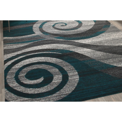 BLNK Cirrus Collection Olefin Swirl Patterned Area Rug with Jute Backing - Turquoise, 8'W x 10'L