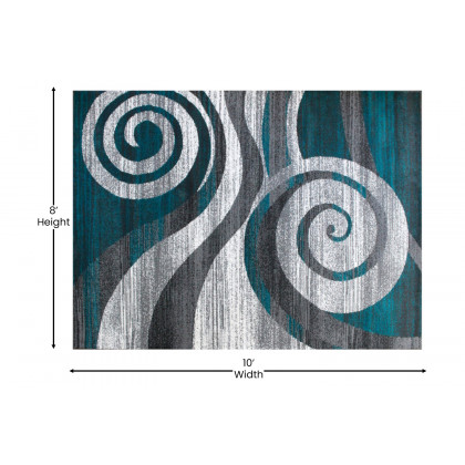 BLNK Cirrus Collection Olefin Swirl Patterned Area Rug with Jute Backing - Turquoise, 8'W x 10'L