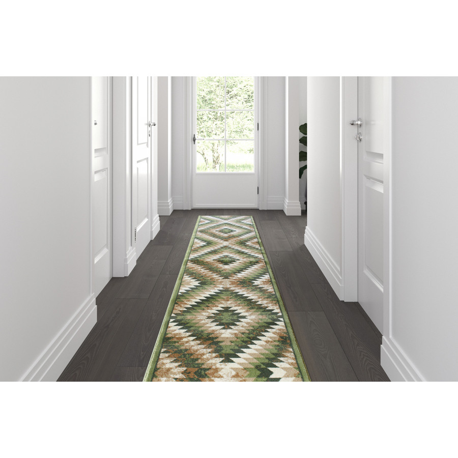 BLNK Teagan Collection Southwestern Style Olefin Area Rug with Jute Backing - Green, 2'W x 11'L