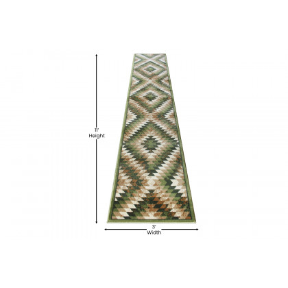 BLNK Teagan Collection Southwestern Style Olefin Area Rug with Jute Backing - Green, 2'W x 11'L