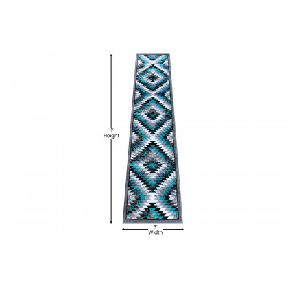BLNK Teagan Collection Southwestern Style Olefin Area Rug with Jute Backing - Turquoise, 2'W x 11'L