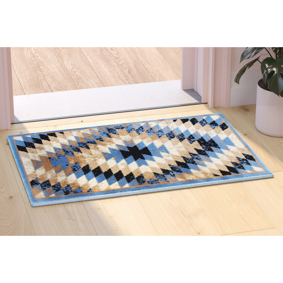 BLNK Teagan Collection Southwestern Style Olefin Area Rug with Jute Backing - Blue, 2'W x 3'L