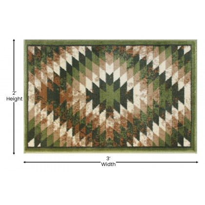 BLNK Teagan Collection Southwestern Style Olefin Area Rug with Jute Backing - Green, 2'W x 3'L