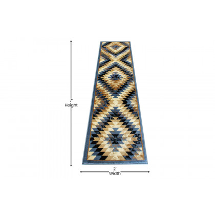 BLNK Teagan Collection Southwestern Style Olefin Area Rug with Jute Backing - Blue, 2'W x 7'L