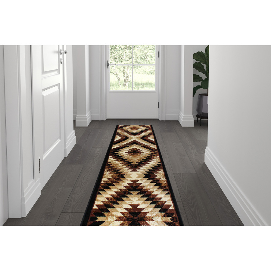 BLNK Teagan Collection Southwestern Style Olefin Area Rug with Jute Backing - Brown, 2'W x 7'L