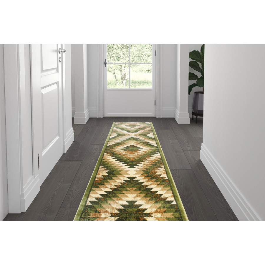 BLNK Teagan Collection Southwestern Style Olefin Area Rug with Jute Backing - Green, 2'W x 7'L