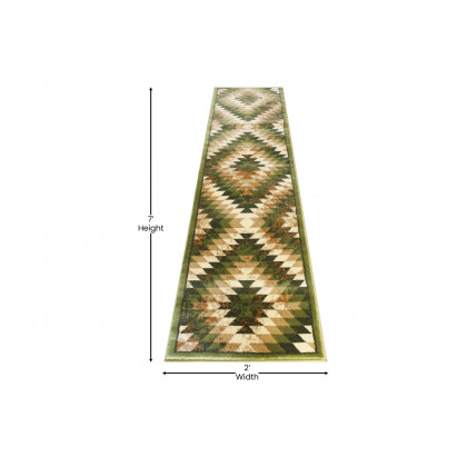 BLNK Teagan Collection Southwestern Style Olefin Area Rug with Jute Backing - Green, 2'W x 7'L