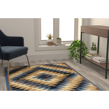 BLNK - Teagan Collection Southwestern Style Olefin Area Rug with Jute Backing