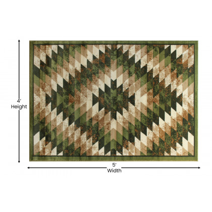 BLNK Teagan Collection Southwestern Style Olefin Area Rug with Jute Backing - Green, 4'W x 5'L