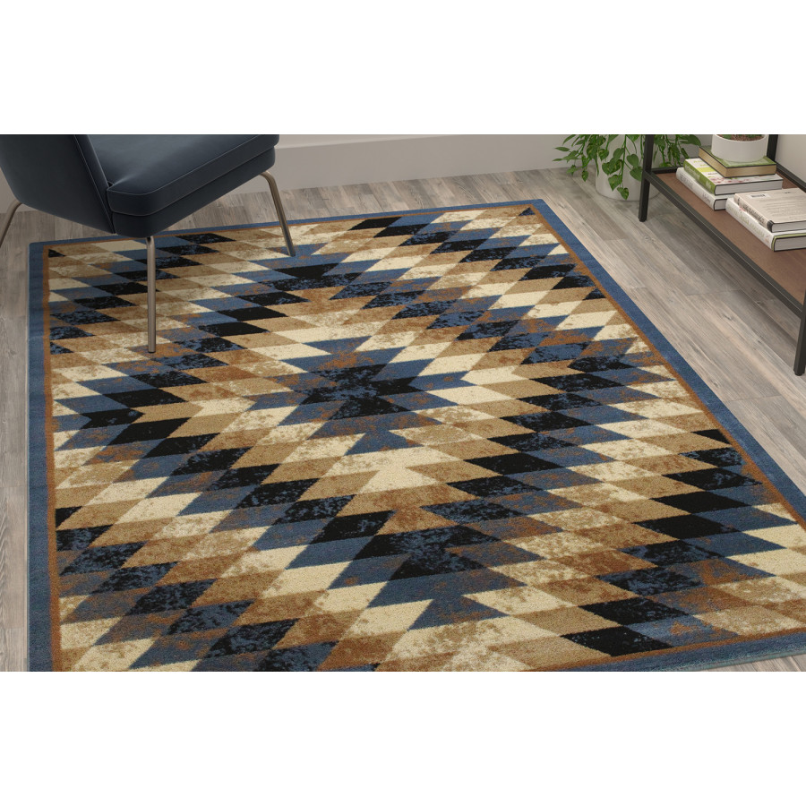 BLNK Teagan Collection Southwestern Style Olefin Area Rug with Jute Backing - Blue, 5'W x 7'L
