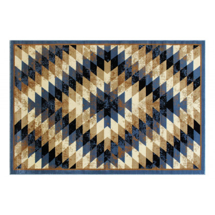 BLNK Teagan Collection Southwestern Style Olefin Area Rug with Jute Backing - Blue, 5'W x 7'L
