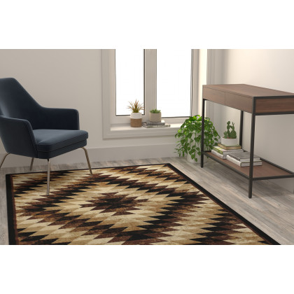 BLNK Teagan Collection Southwestern Style Olefin Area Rug with Jute Backing - Brown, 5'W x 7'L