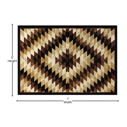 BLNK Teagan Collection Southwestern Style Olefin Area Rug with Jute Backing - Brown, 5'W x 7'L