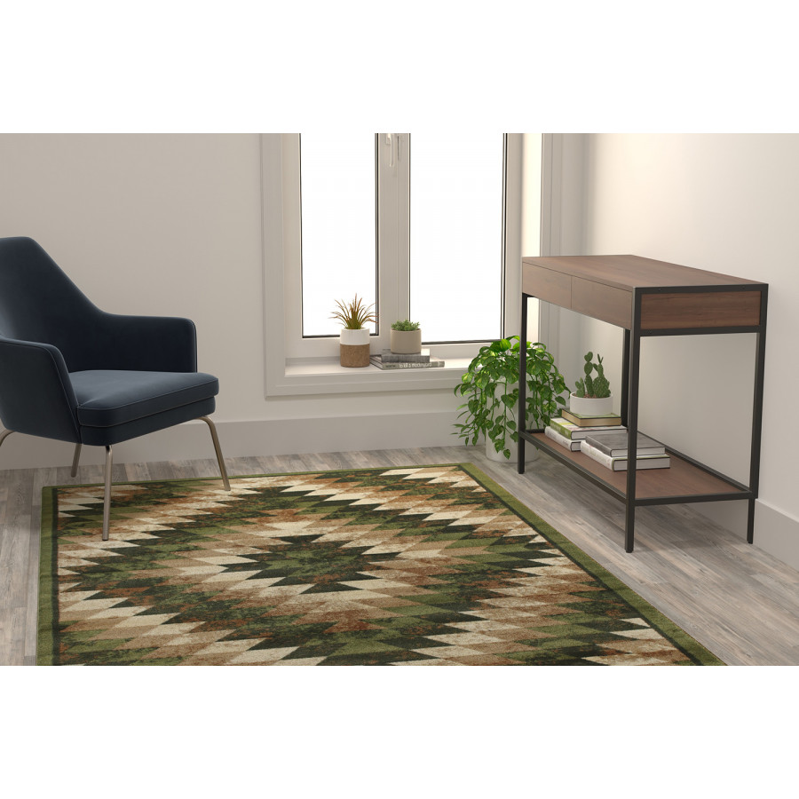 BLNK Teagan Collection Southwestern Style Olefin Area Rug with Jute Backing - Green, 5'W x 7'L