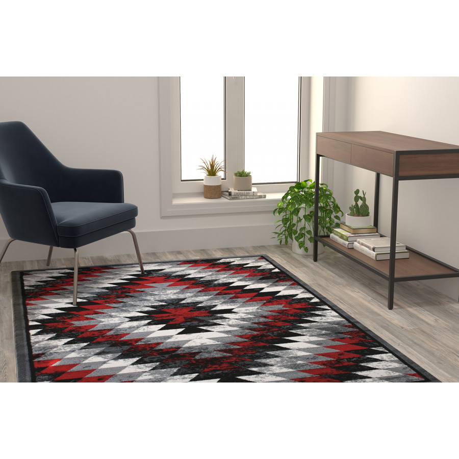 BLNK Teagan Collection Southwestern Style Olefin Area Rug with Jute Backing - Red, 5'W x 7'L