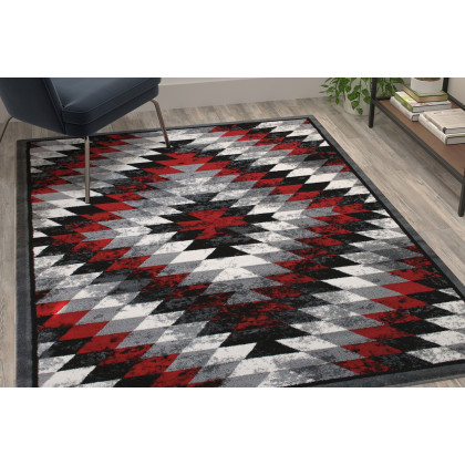 BLNK Teagan Collection Southwestern Style Olefin Area Rug with Jute Backing - Red, 5'W x 7'L