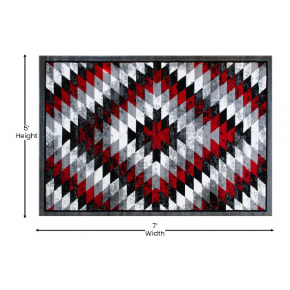BLNK Teagan Collection Southwestern Style Olefin Area Rug with Jute Backing - Red, 5'W x 7'L