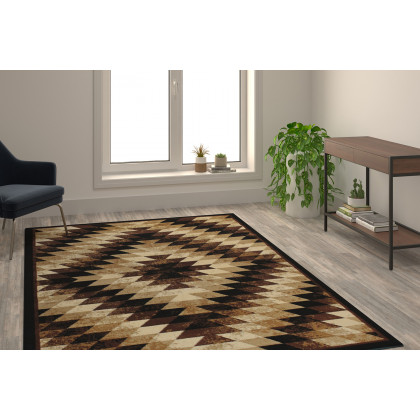 BLNK Teagan Collection Southwestern Style Olefin Area Rug with Jute Backing - Brown, 6'W x 9'L