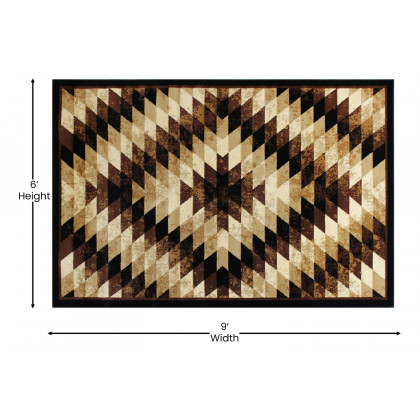 BLNK Teagan Collection Southwestern Style Olefin Area Rug with Jute Backing - Brown, 6'W x 9'L