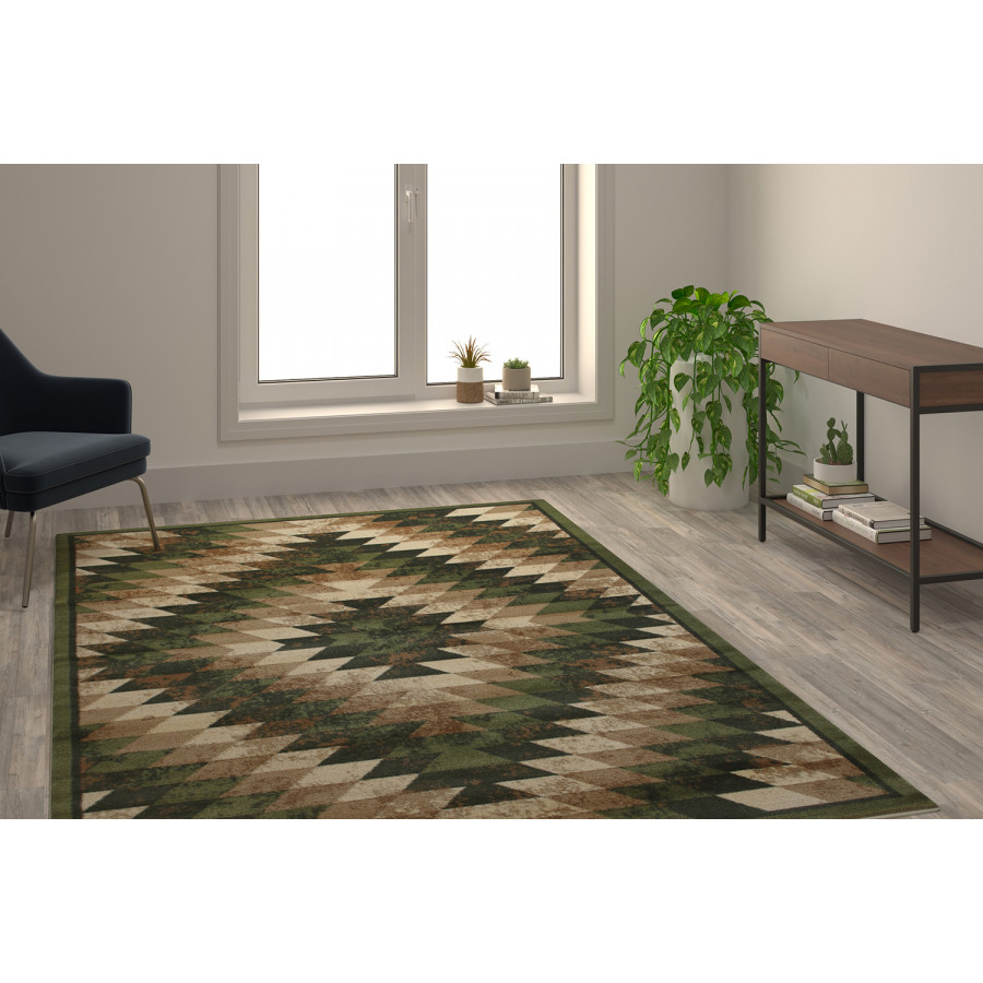 BLNK Teagan Collection Southwestern Style Olefin Area Rug with Jute Backing - Green, 6'W x 9'L