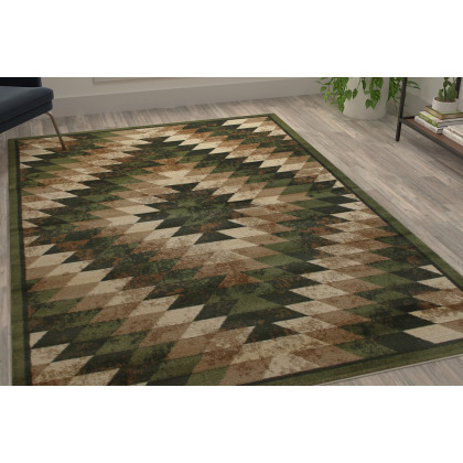 BLNK Teagan Collection Southwestern Style Olefin Area Rug with Jute Backing - Green, 6'W x 9'L