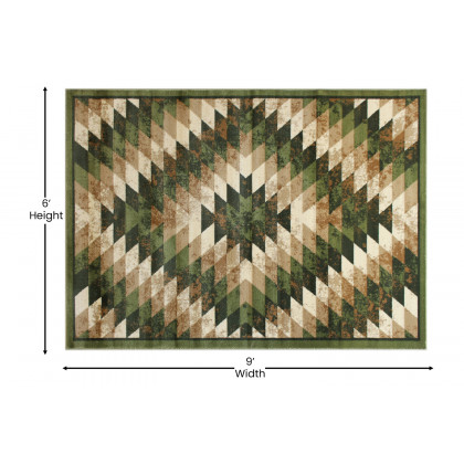 BLNK Teagan Collection Southwestern Style Olefin Area Rug with Jute Backing - Green, 6'W x 9'L