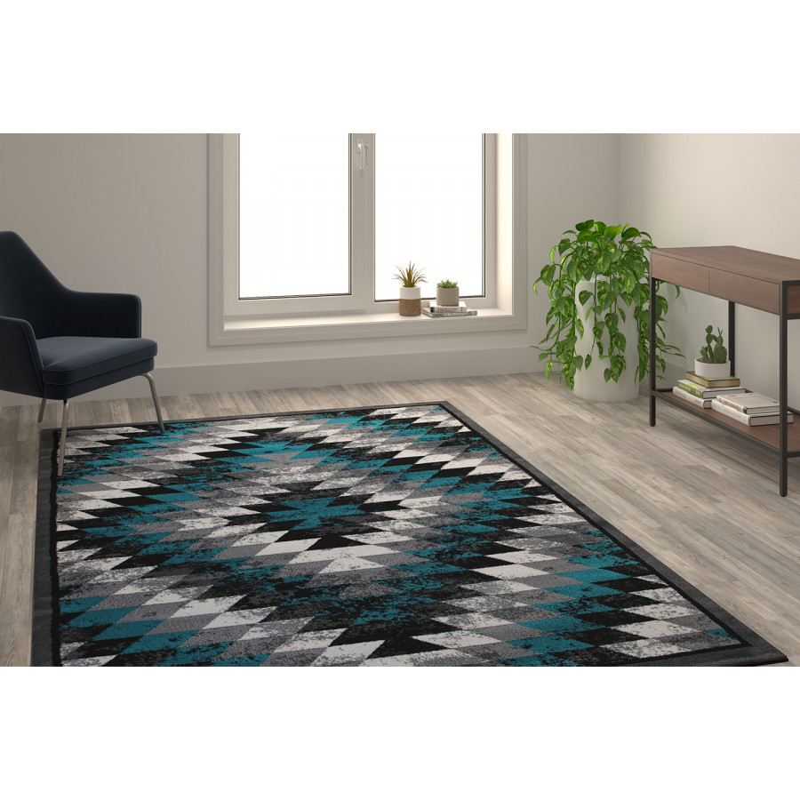 BLNK Teagan Collection Southwestern Style Olefin Area Rug with Jute Backing - Turquoise, 6'W x 9'L