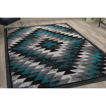 BLNK Teagan Collection Southwestern Style Olefin Area Rug with Jute Backing - Turquoise, 6'W x 9'L