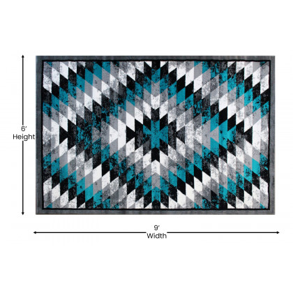 BLNK Teagan Collection Southwestern Style Olefin Area Rug with Jute Backing - Turquoise, 6'W x 9'L
