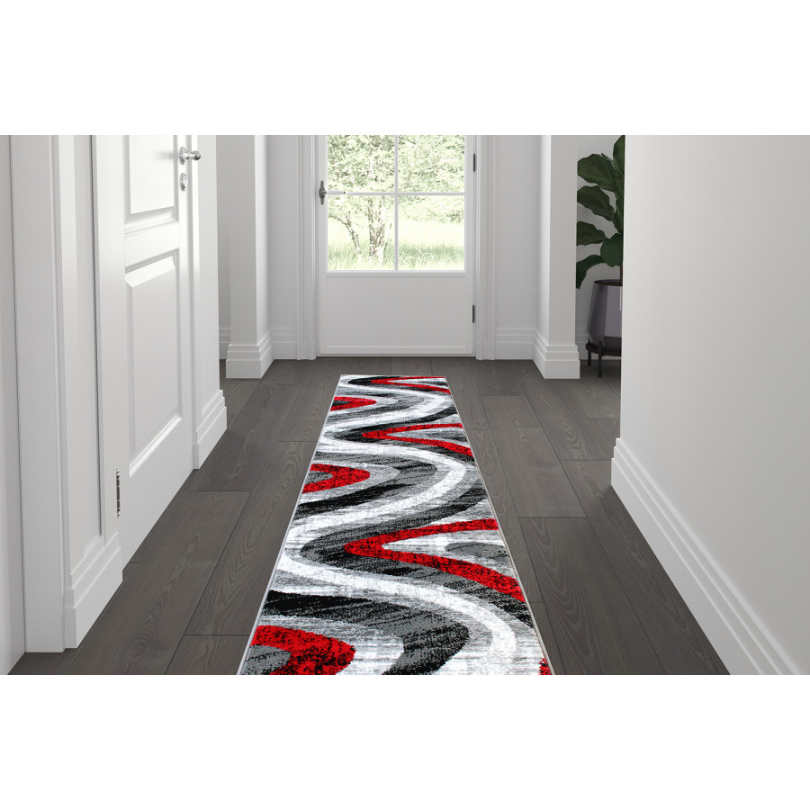 BLNK - Altum Collection Olefin Wave Patterned Area Rug with Jute Backing