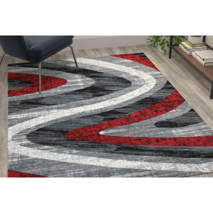 BLNK - Altum Collection Olefin Wave Patterned Area Rug with Jute Backing