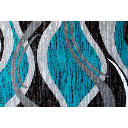 BLNK Wisp Collection Olefin Rippled Area Rug with Jute Backing - Turquoise, 2'W x 7'L