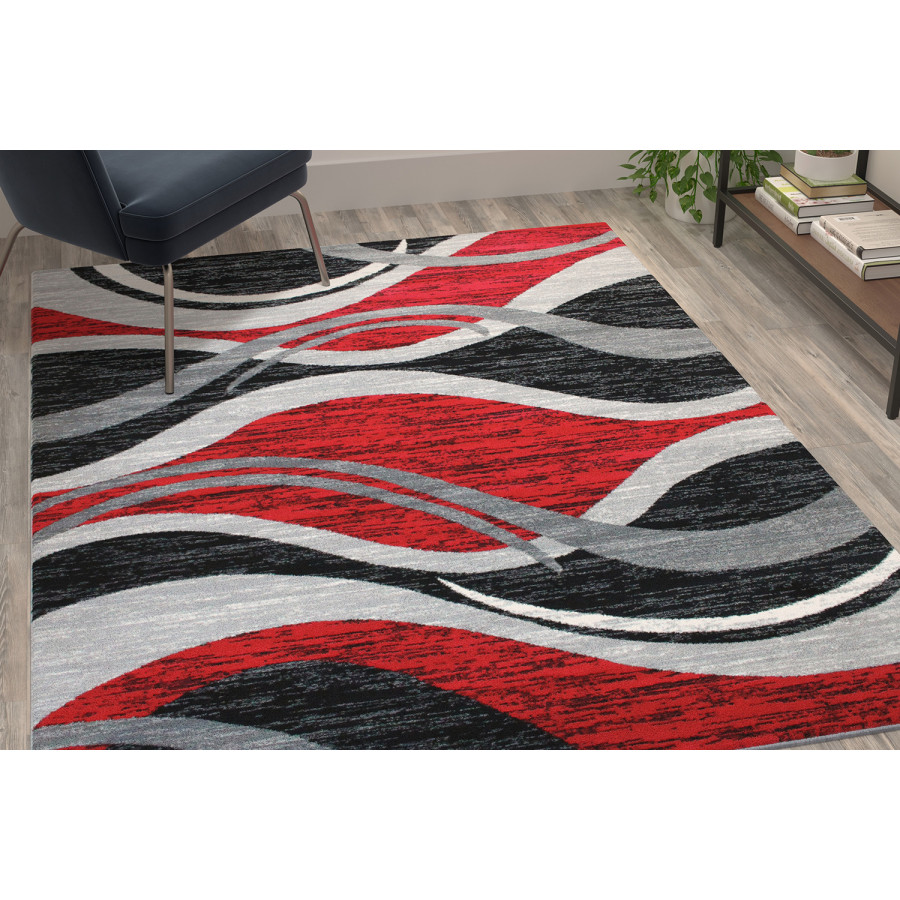 BLNK Wisp Collection Olefin Rippled Area Rug with Jute Backing - Red, 5'W x 7'L